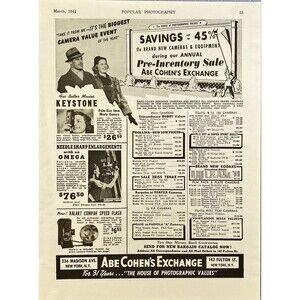 Abe Cohen's Exchange "Biggest Camera value Event of the Year" Vtg Print Ad 1941